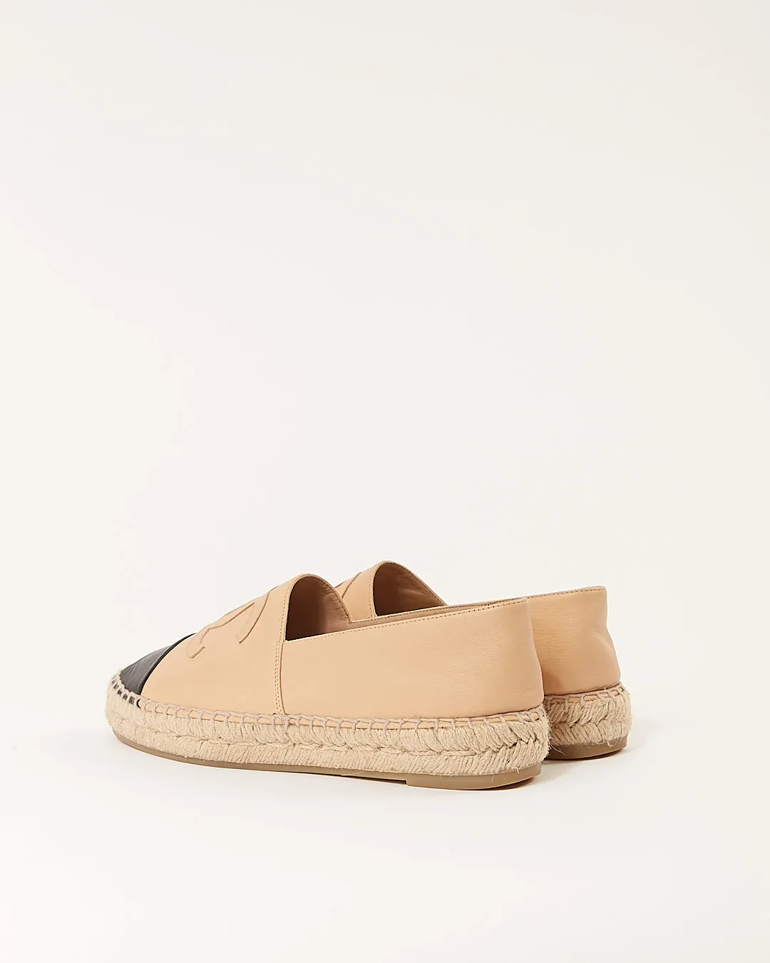 Chanel Beige/Black Leather CC Interlocking Espadrilles -38