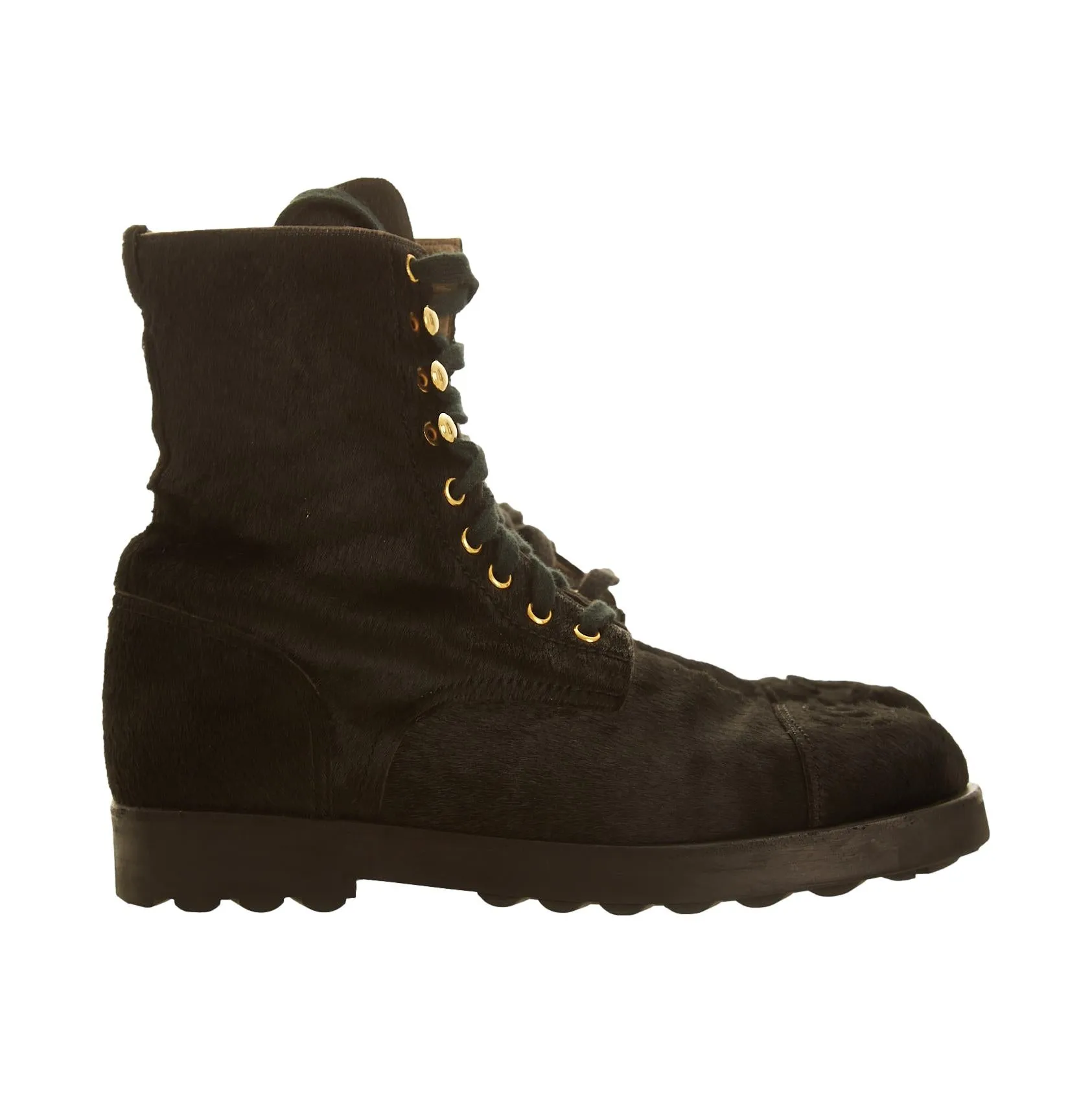 Chanel Black Calf Hair Logo Boots