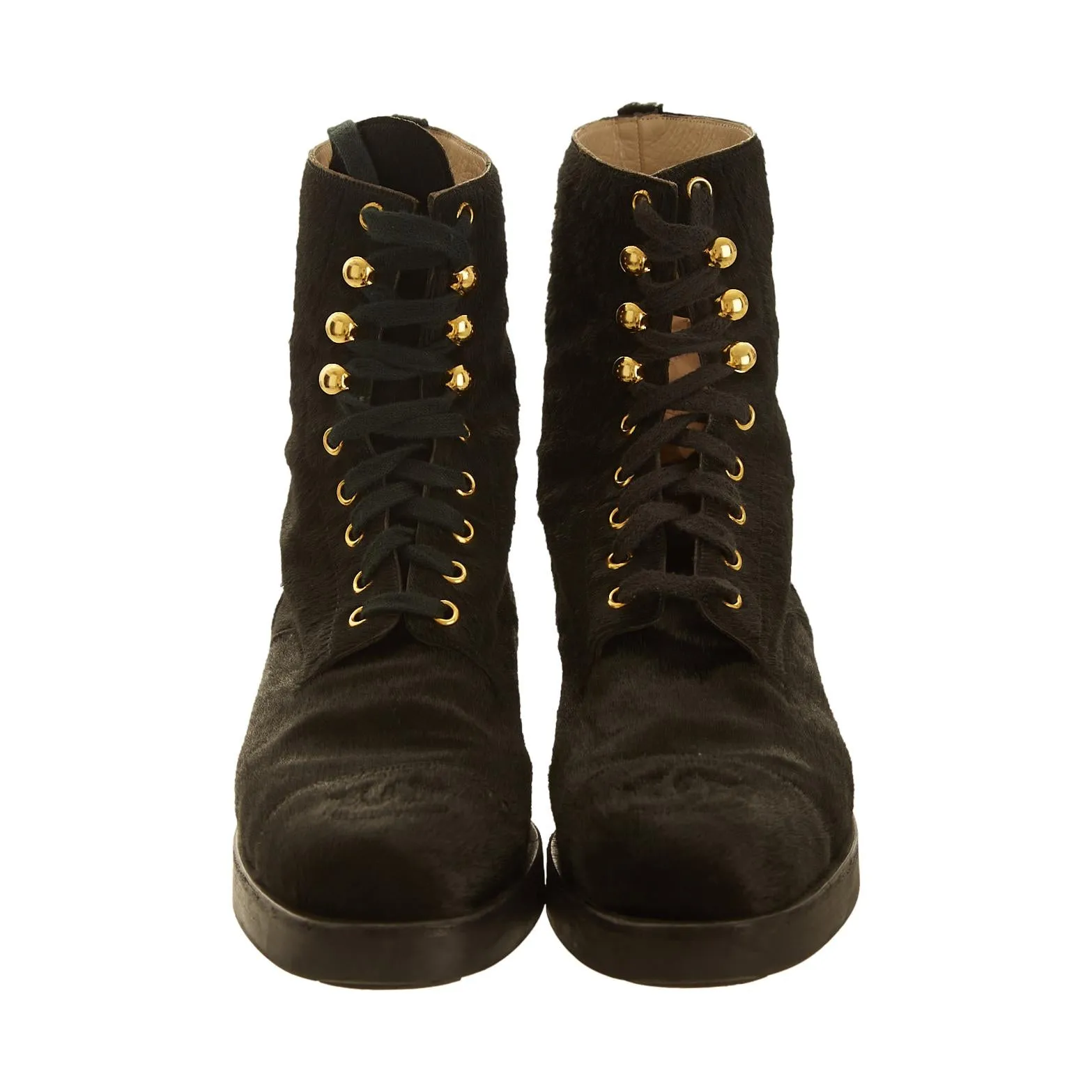 Chanel Black Calf Hair Logo Boots