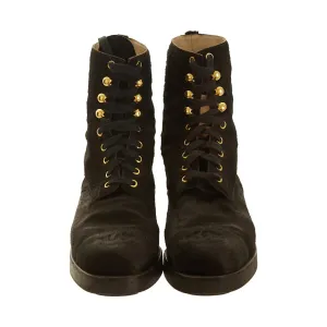 Chanel Black Calf Hair Logo Boots