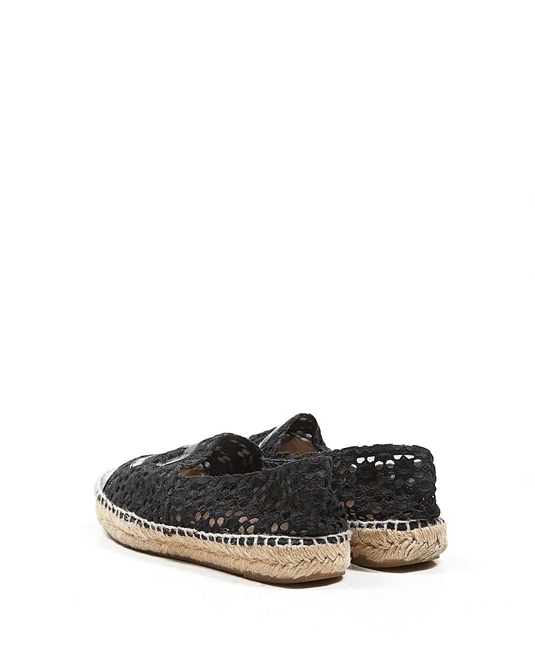 Chanel Black Lace Floral Interlocking CC Logo Espadrilles - 39