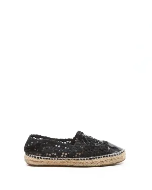 Chanel Black Lace Floral Interlocking CC Logo Espadrilles - 39
