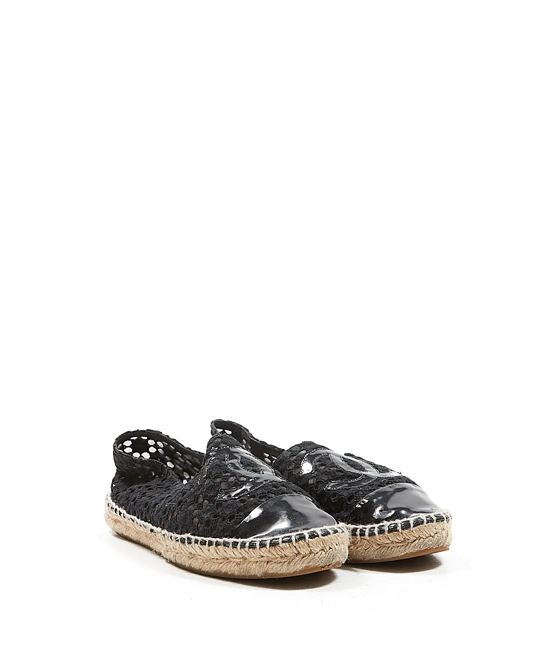 Chanel Black Lace Floral Interlocking CC Logo Espadrilles - 39