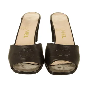 Chanel Black Logo Block Heels