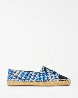 Chanel Blue Black & White Tweed Espadrilles - 38