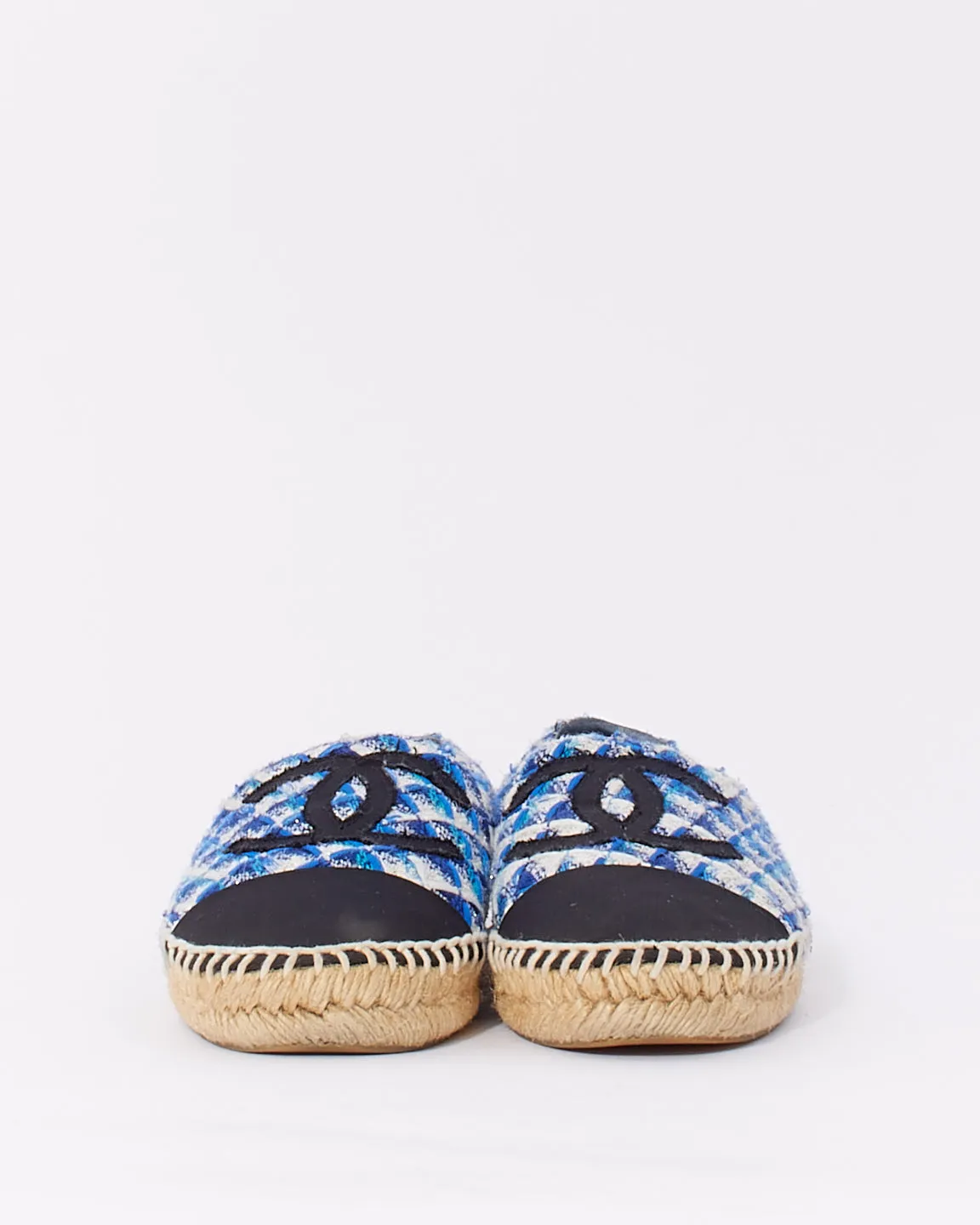 Chanel Blue Tweed Print CC Interlocking Espadrilles - 38