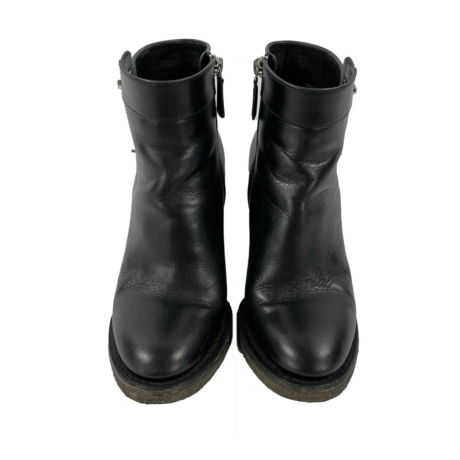 CHANEL - CC Turn Lock Ankle Leather Bootie Boots - Black / Silver - 36 US 6
