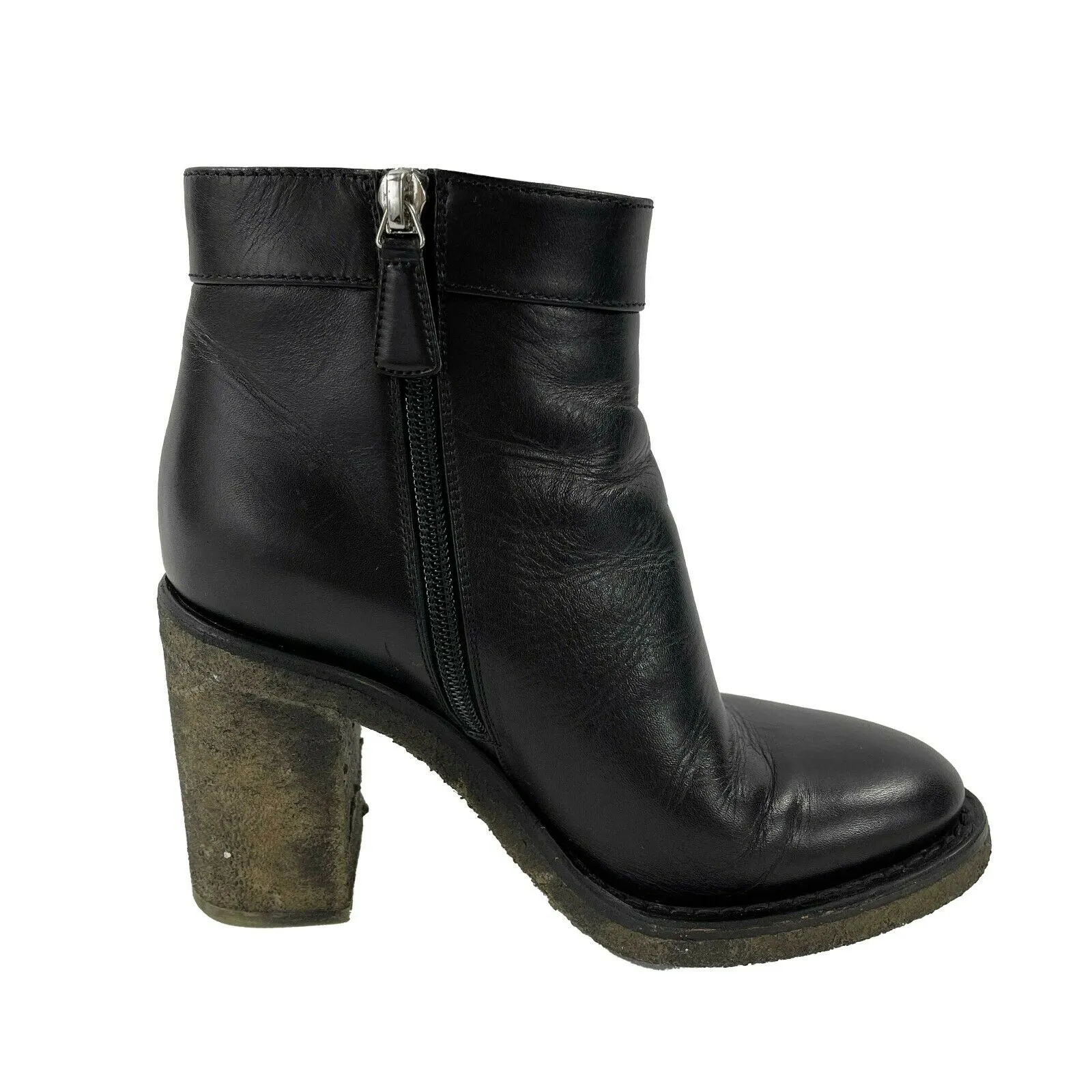 CHANEL - CC Turn Lock Ankle Leather Bootie Boots - Black / Silver - 36 US 6