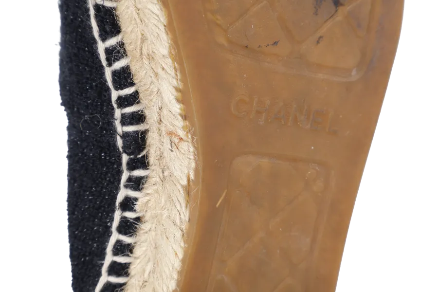 CHANEL ESPADRILLES SHOES BLACK GLITTER TWEED SIZE 38 NO DUST COVER