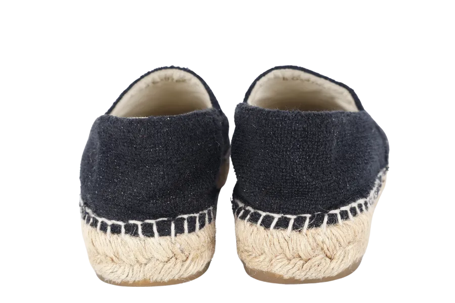 CHANEL ESPADRILLES SHOES BLACK GLITTER TWEED SIZE 38 NO DUST COVER