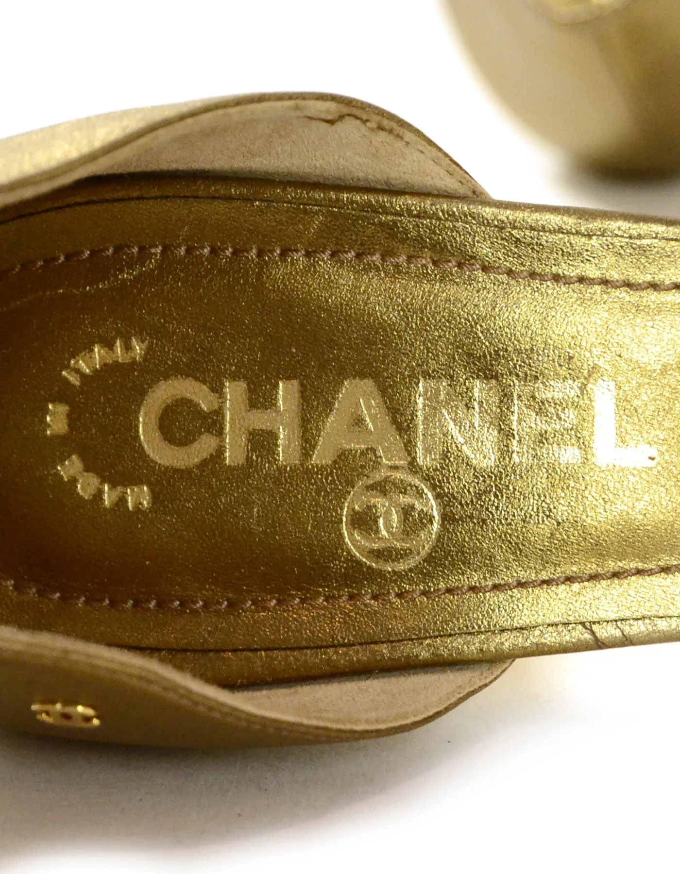 Chanel Gold Leather Pointy Toe Pumps sz 37.5