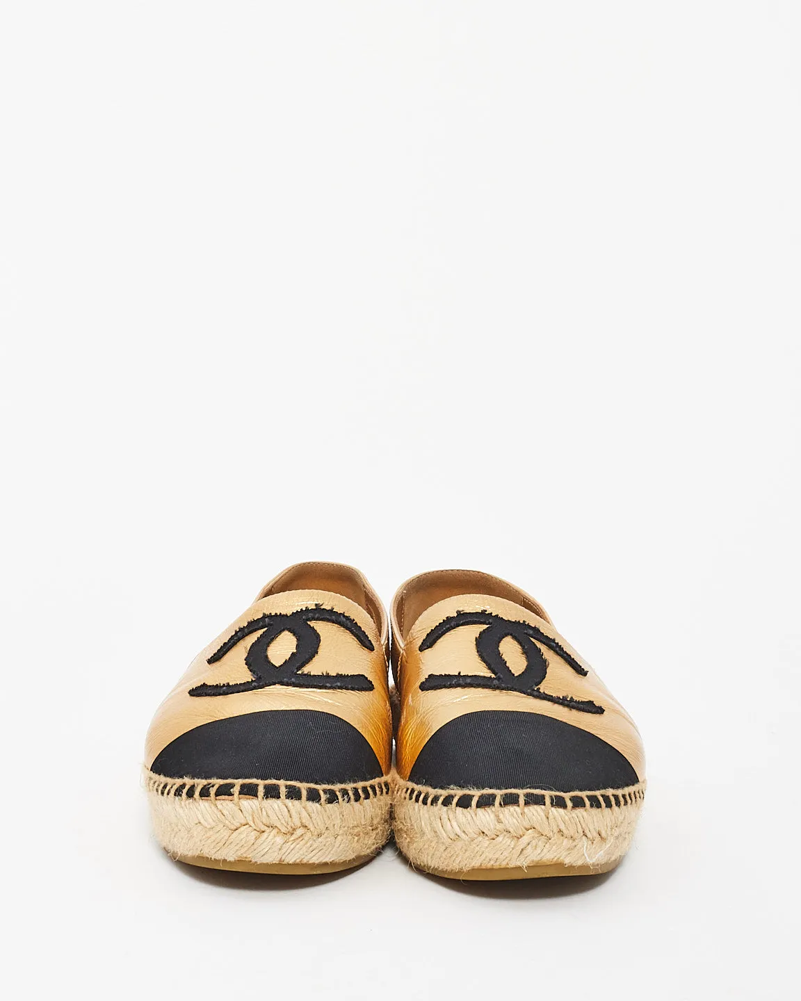 Chanel Gold Metallic Leather Logo Espadrilles - 39