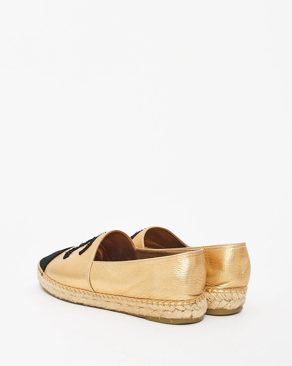 Chanel Gold Metallic Leather Logo Espadrilles - 39