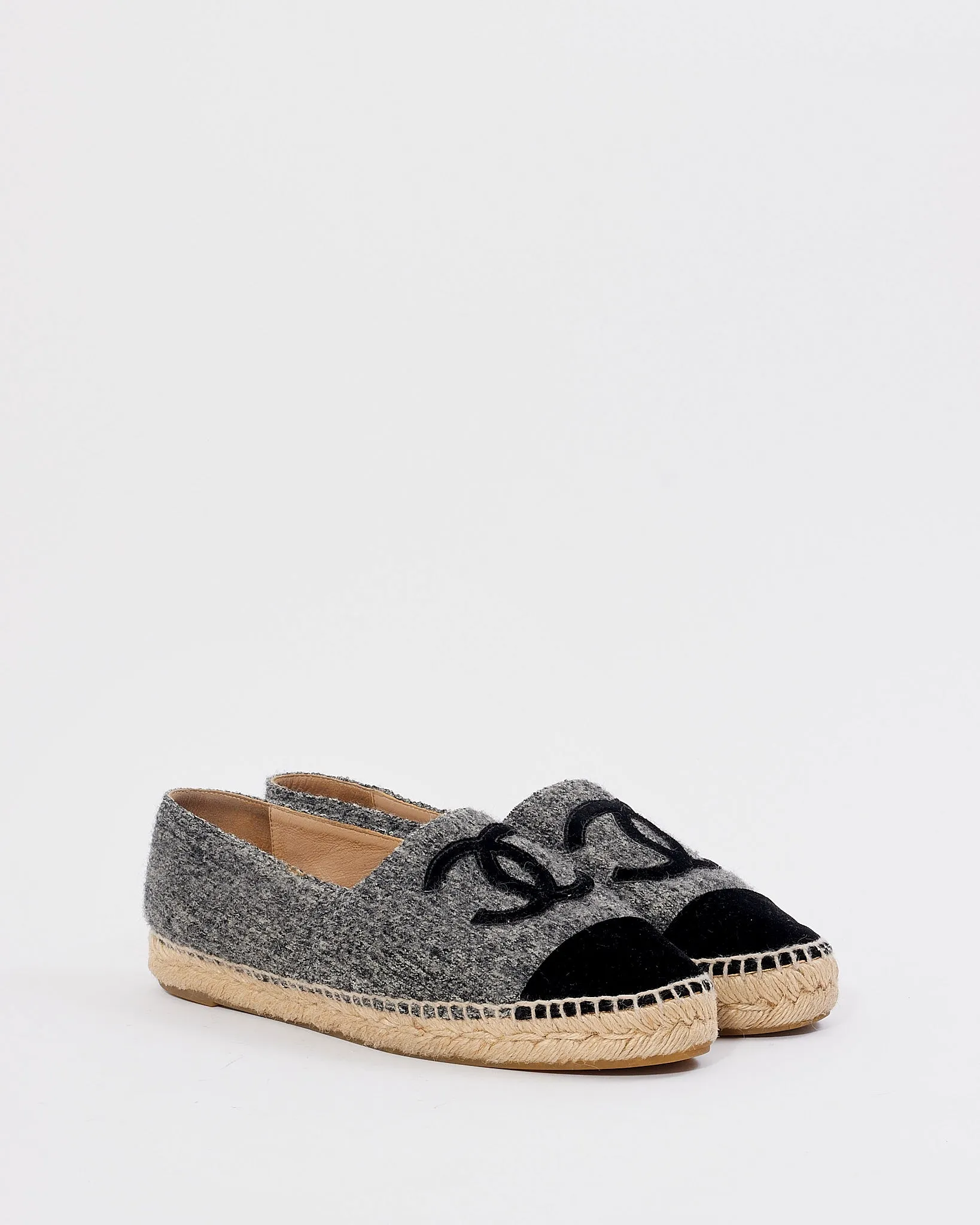 Chanel Grey/Black Wool CC Interlocking Logo Espadrilles - 40