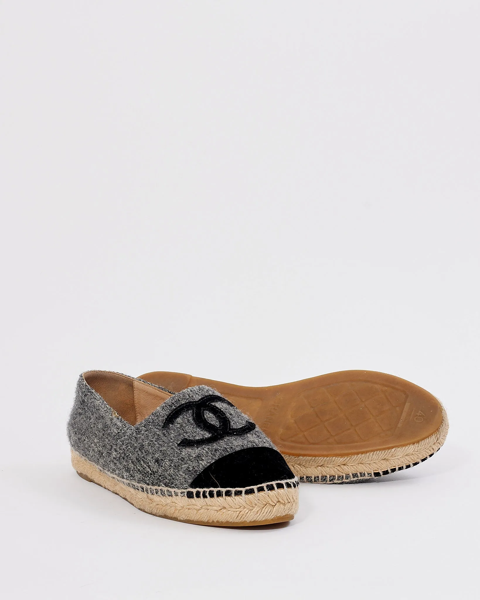 Chanel Grey/Black Wool CC Interlocking Logo Espadrilles - 40