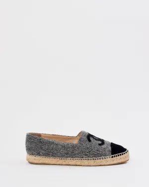 Chanel Grey/Black Wool CC Interlocking Logo Espadrilles - 40