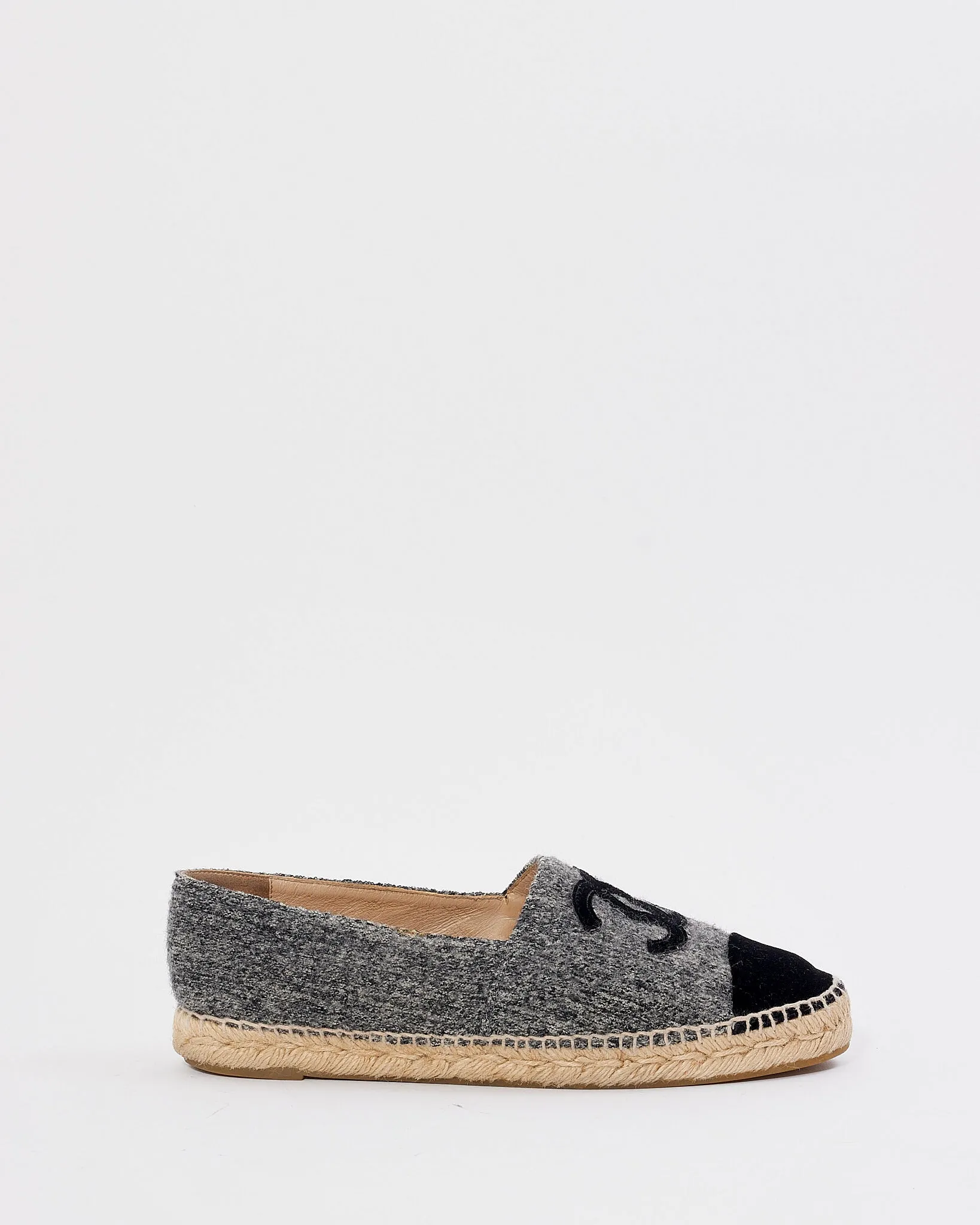 Chanel Grey/Black Wool CC Interlocking Logo Espadrilles - 40