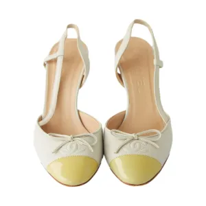 Chanel Ivory   Green Leather Bow Heels
