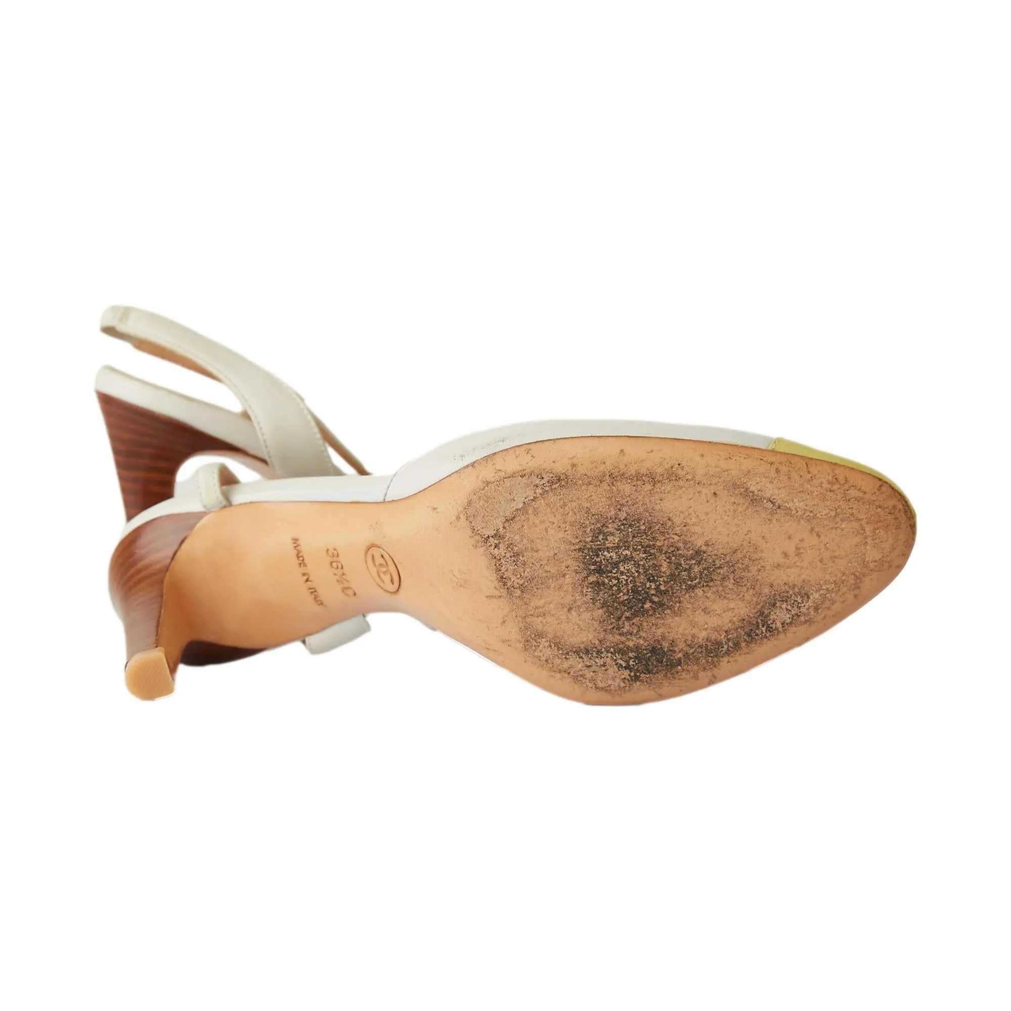 Chanel Ivory   Green Leather Bow Heels