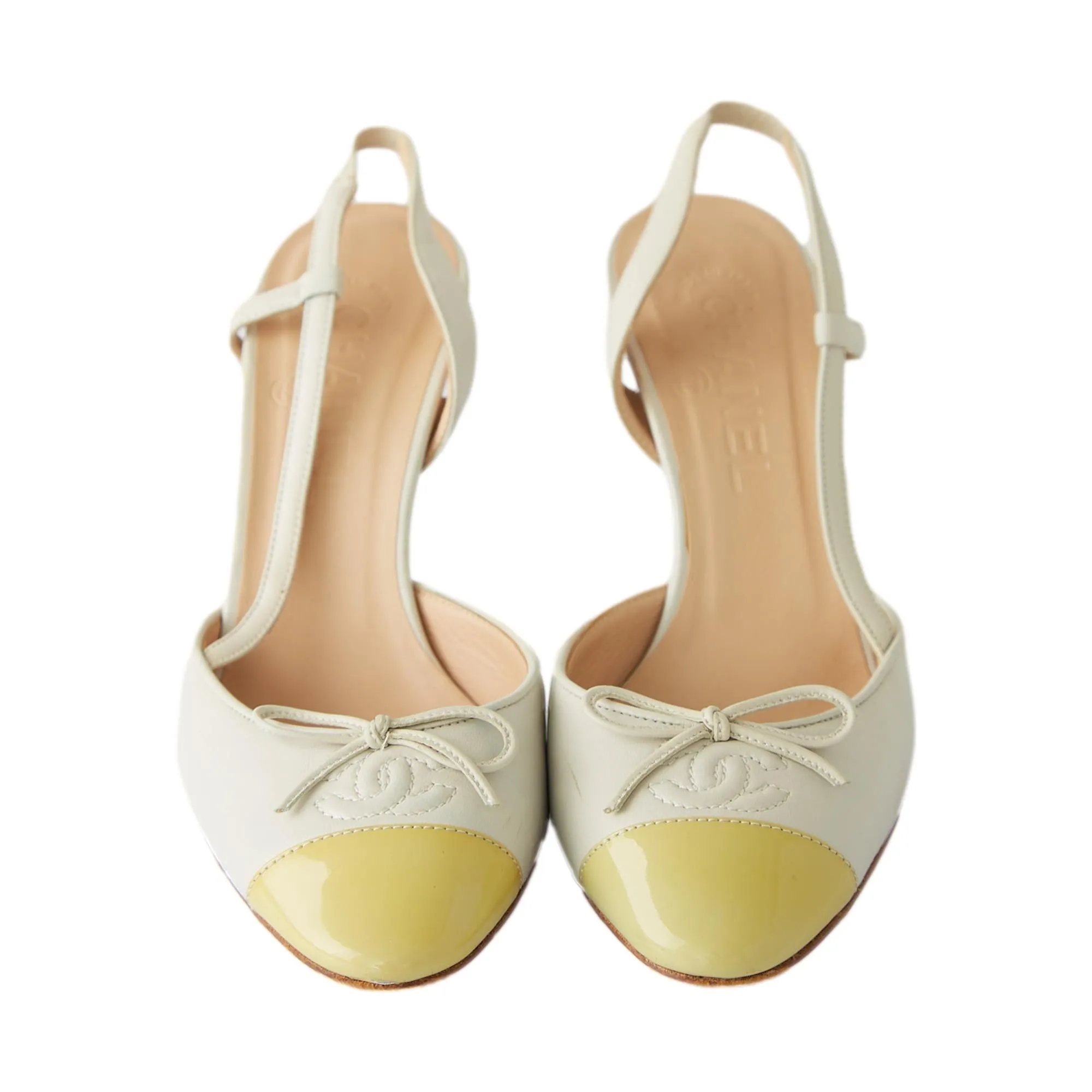 Chanel Ivory   Green Leather Bow Heels