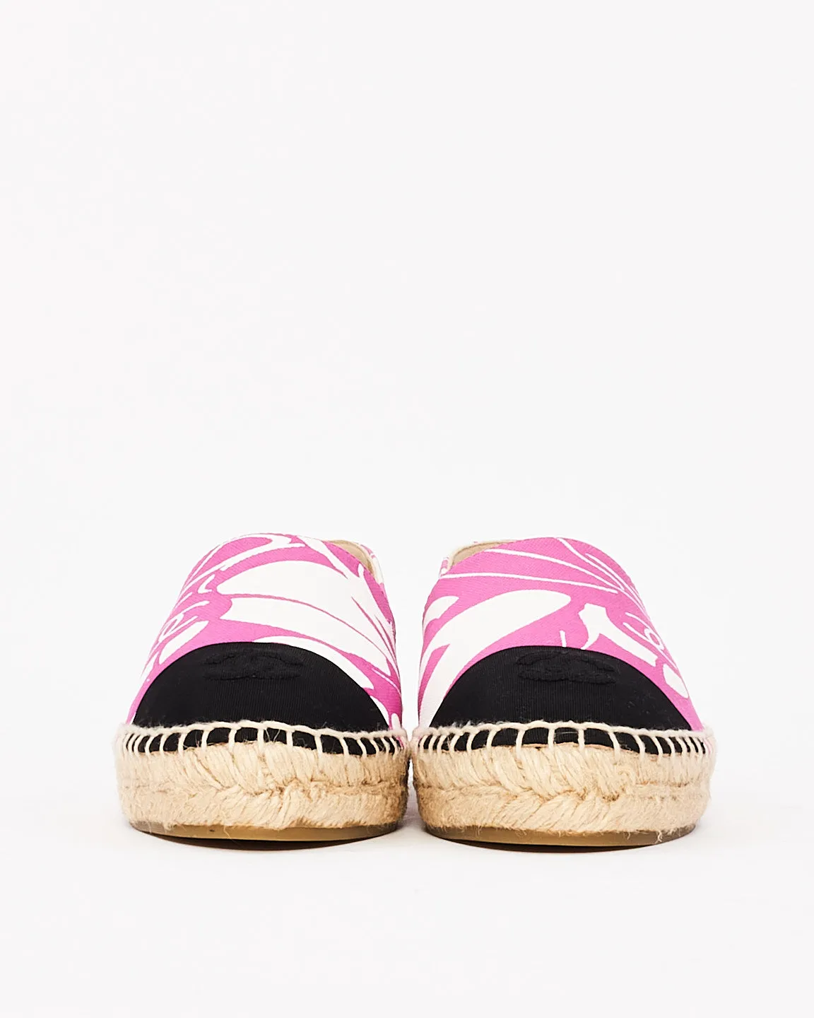 Chanel Pink & White Canvas Pattern Espadrilles - 38