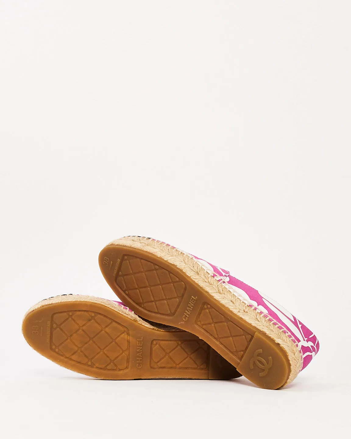 Chanel Pink & White Canvas Pattern Espadrilles - 38