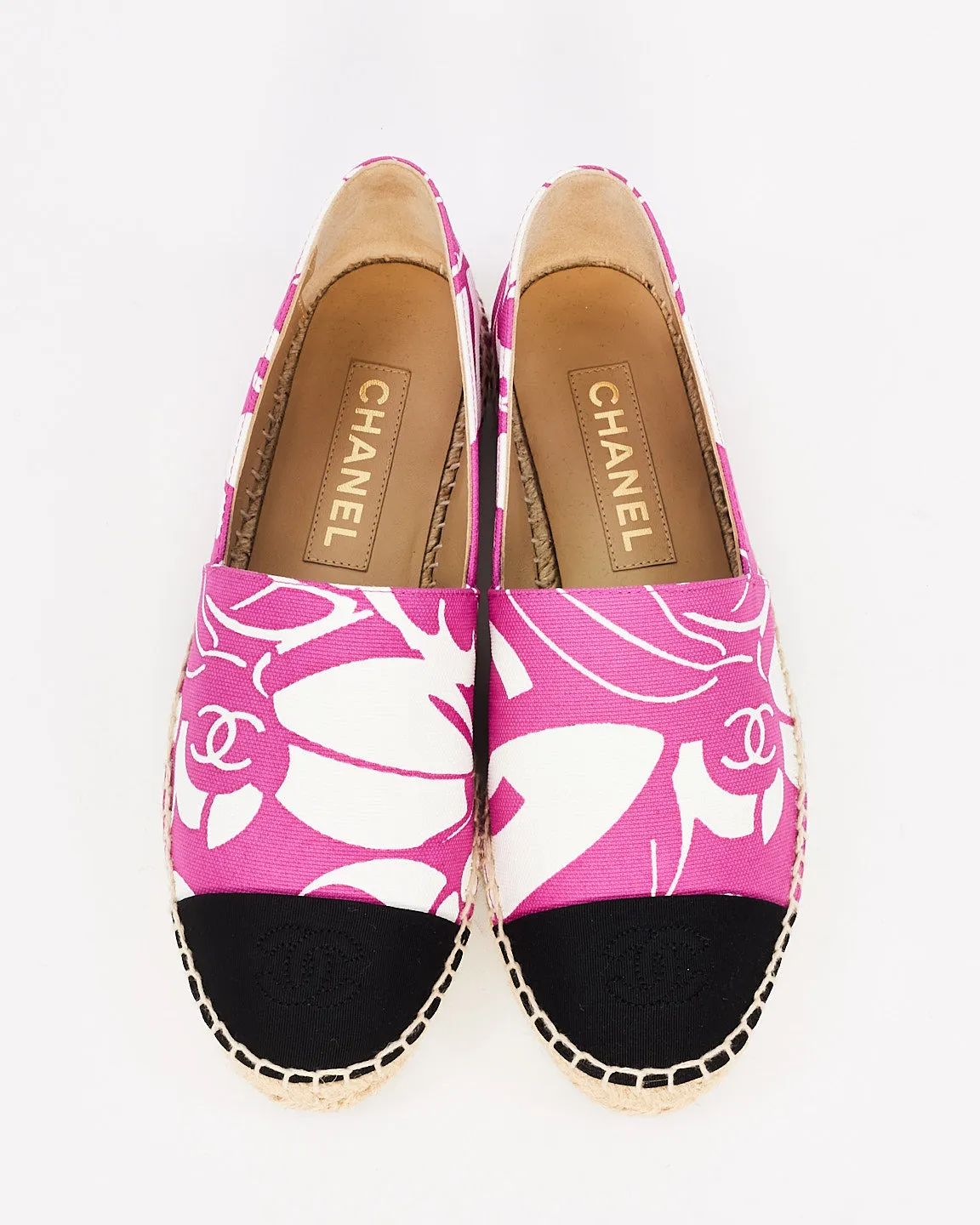 Chanel Pink & White Canvas Pattern Espadrilles - 38