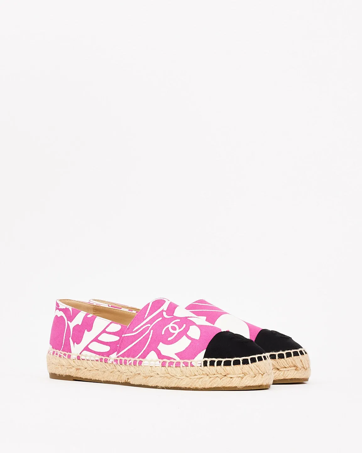 Chanel Pink & White Canvas Pattern Espadrilles - 38
