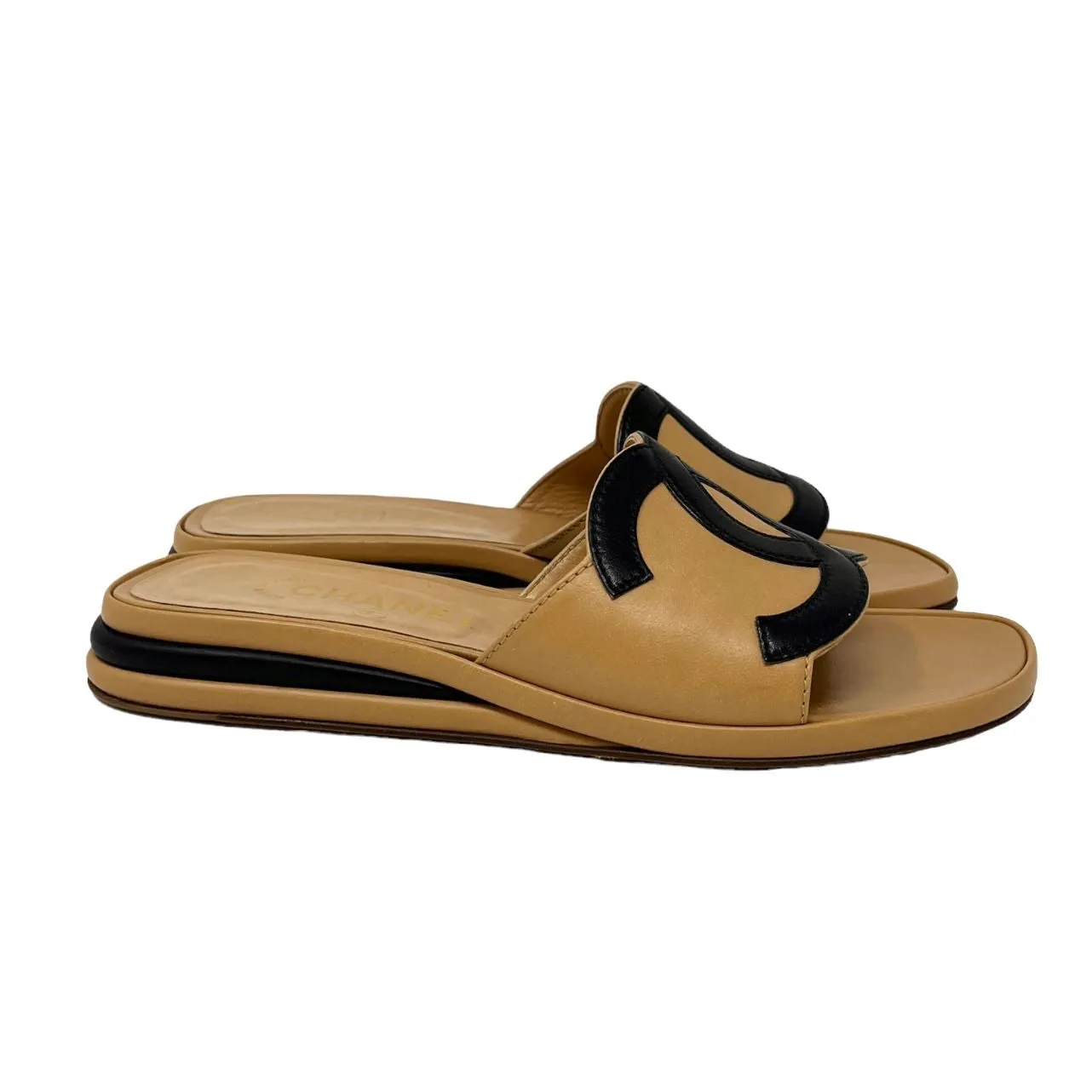 Chanel Tan Logo Sandals