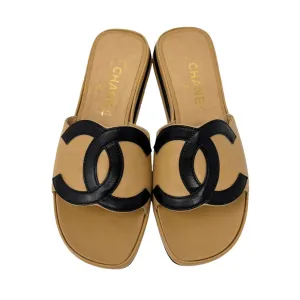 Chanel Tan Logo Sandals