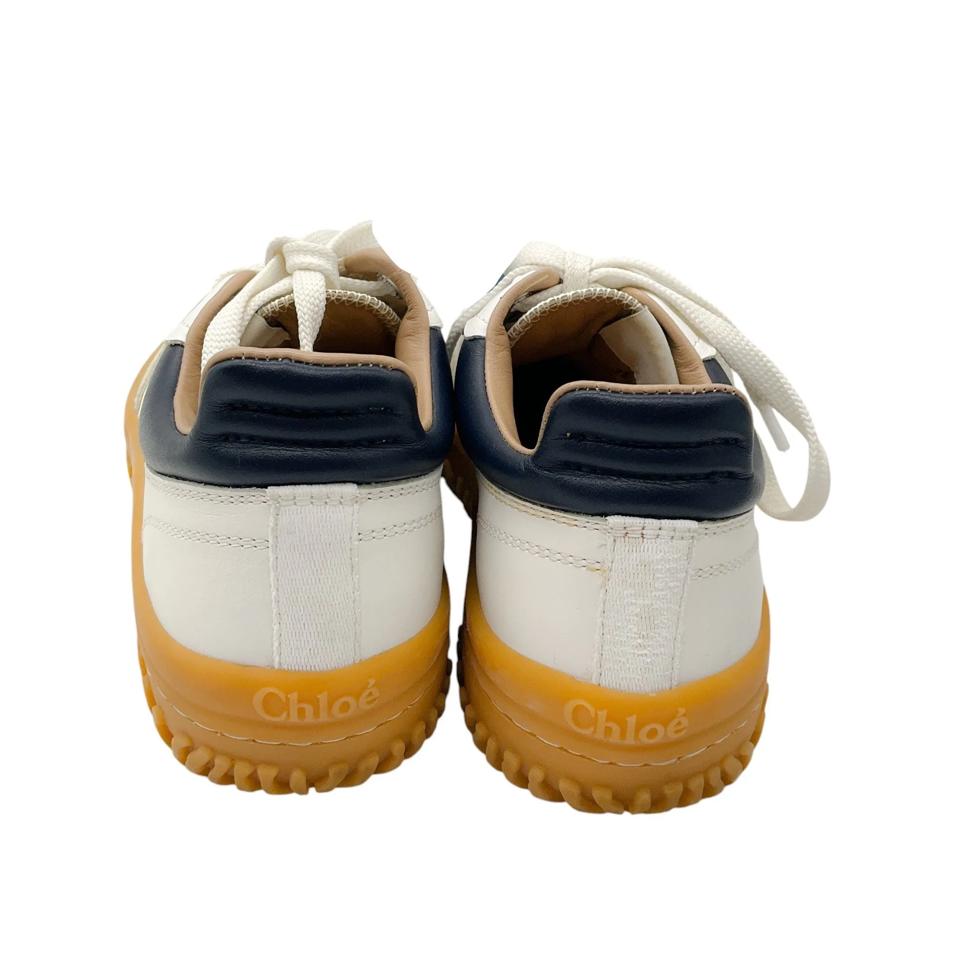 Chloe White / Navy Blue Suede Trimmed Leather Frankie Sneakers
