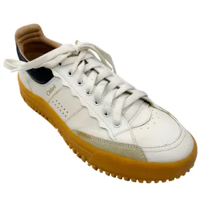 Chloe White / Navy Blue Suede Trimmed Leather Frankie Sneakers