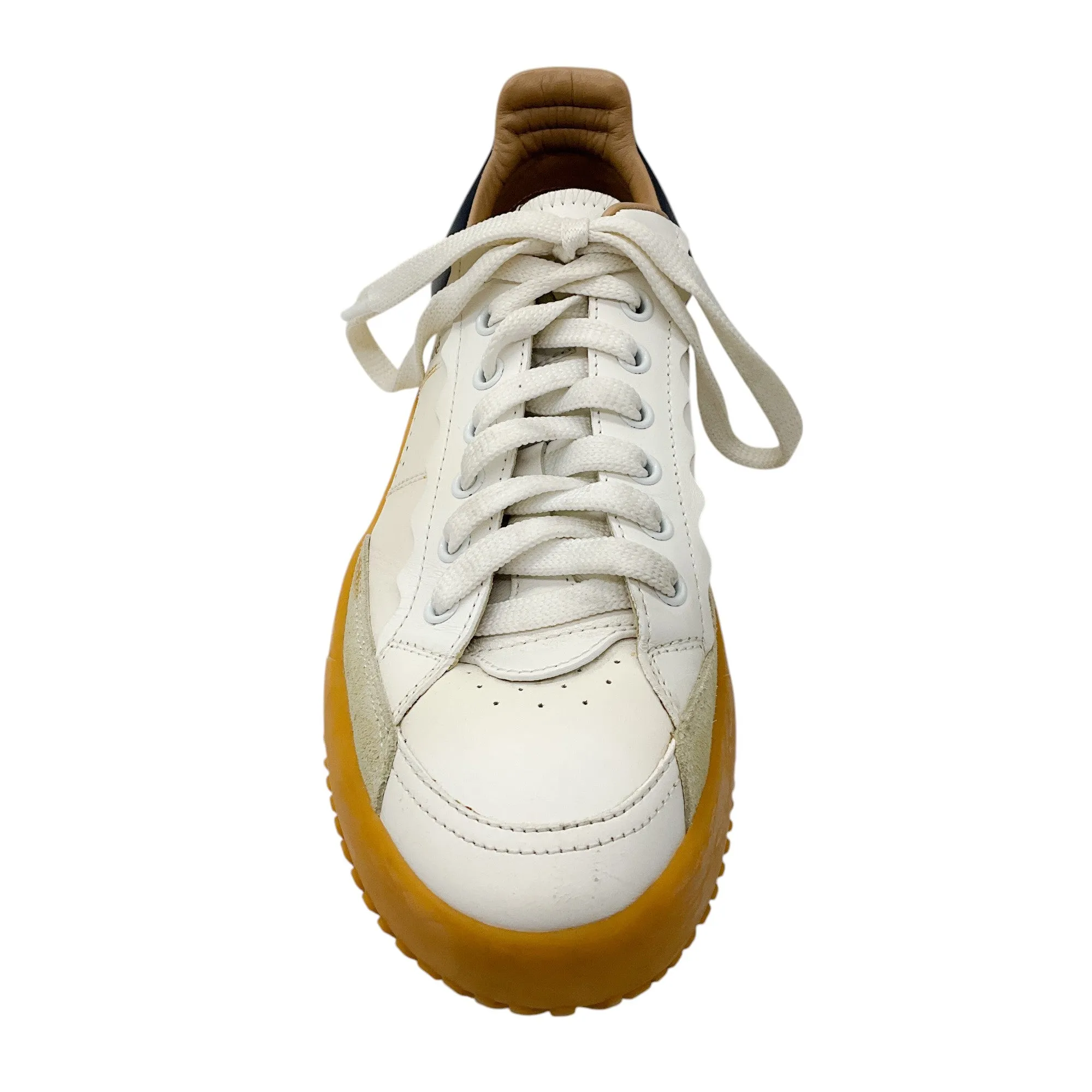 Chloe White / Navy Blue Suede Trimmed Leather Frankie Sneakers