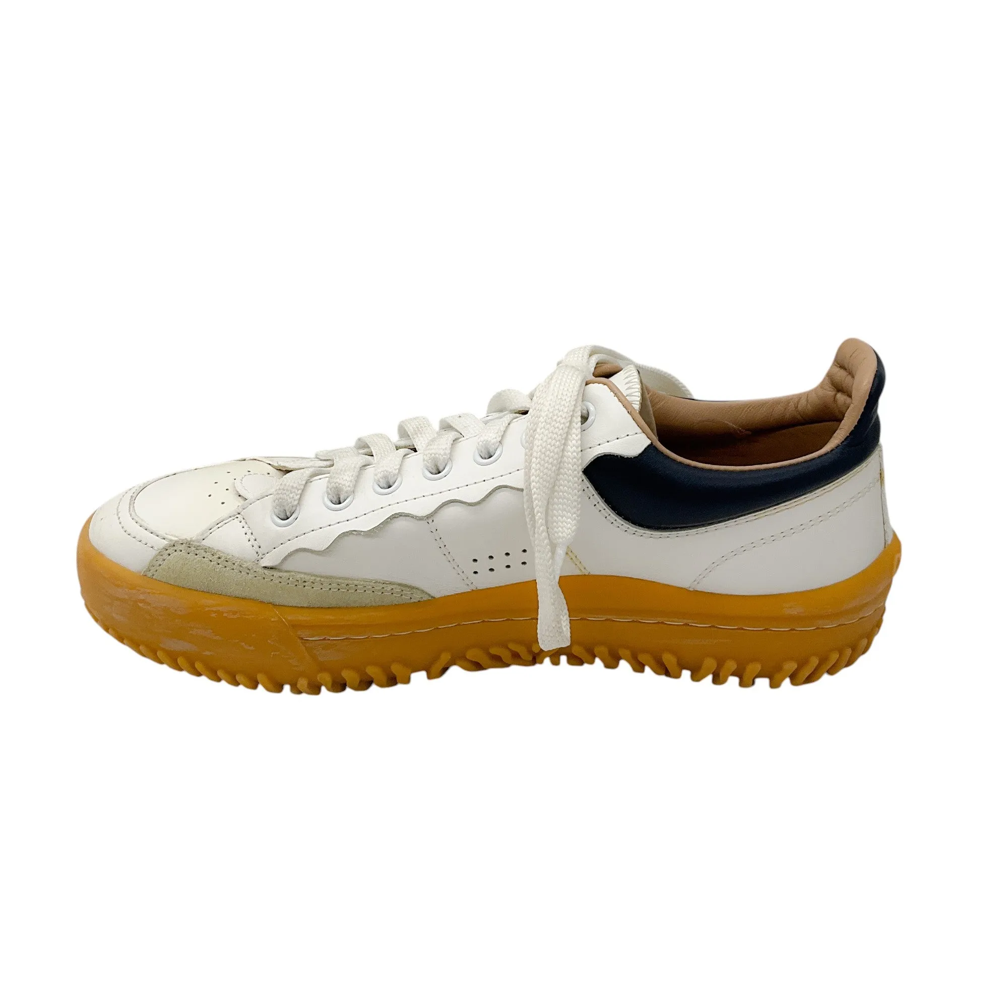 Chloe White / Navy Blue Suede Trimmed Leather Frankie Sneakers