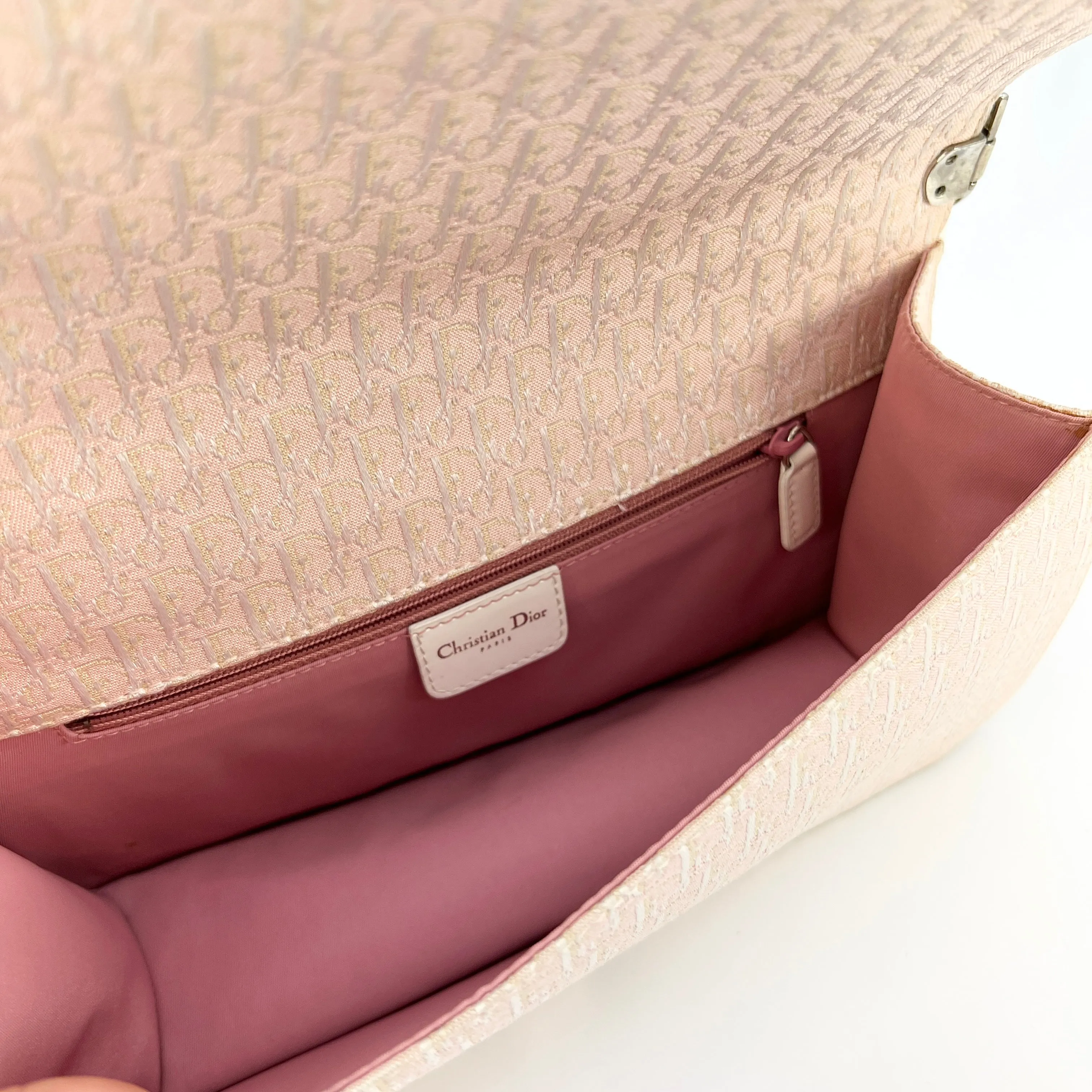 CHRISTIAN DIOR D'Trick Zip Shoulder Bag Leather with Diorissimo Canvas Rose Clair [Guaranteed Authentic]