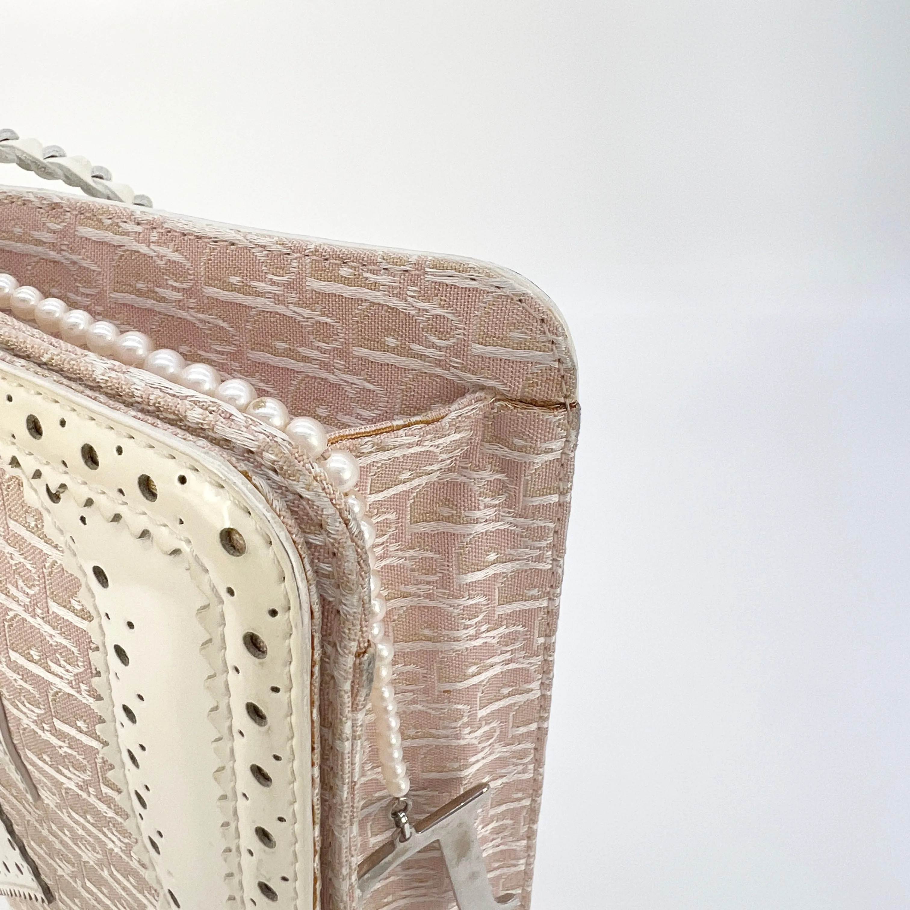 CHRISTIAN DIOR D'Trick Zip Shoulder Bag Leather with Diorissimo Canvas Rose Clair [Guaranteed Authentic]