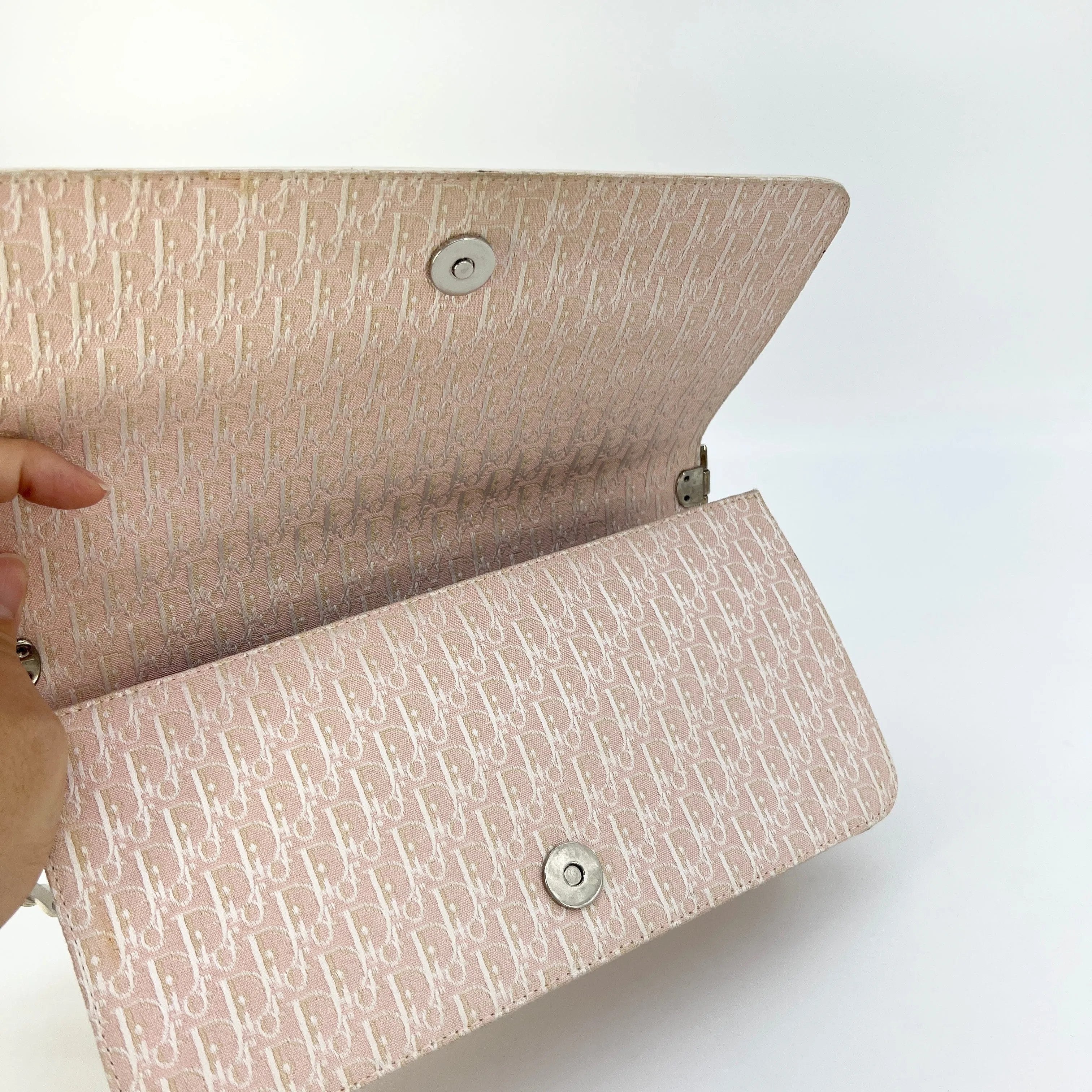 CHRISTIAN DIOR D'Trick Zip Shoulder Bag Leather with Diorissimo Canvas Rose Clair [Guaranteed Authentic]