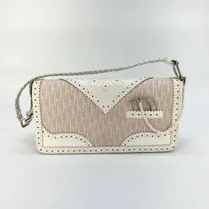 CHRISTIAN DIOR D'Trick Zip Shoulder Bag Leather with Diorissimo Canvas Rose Clair [Guaranteed Authentic]