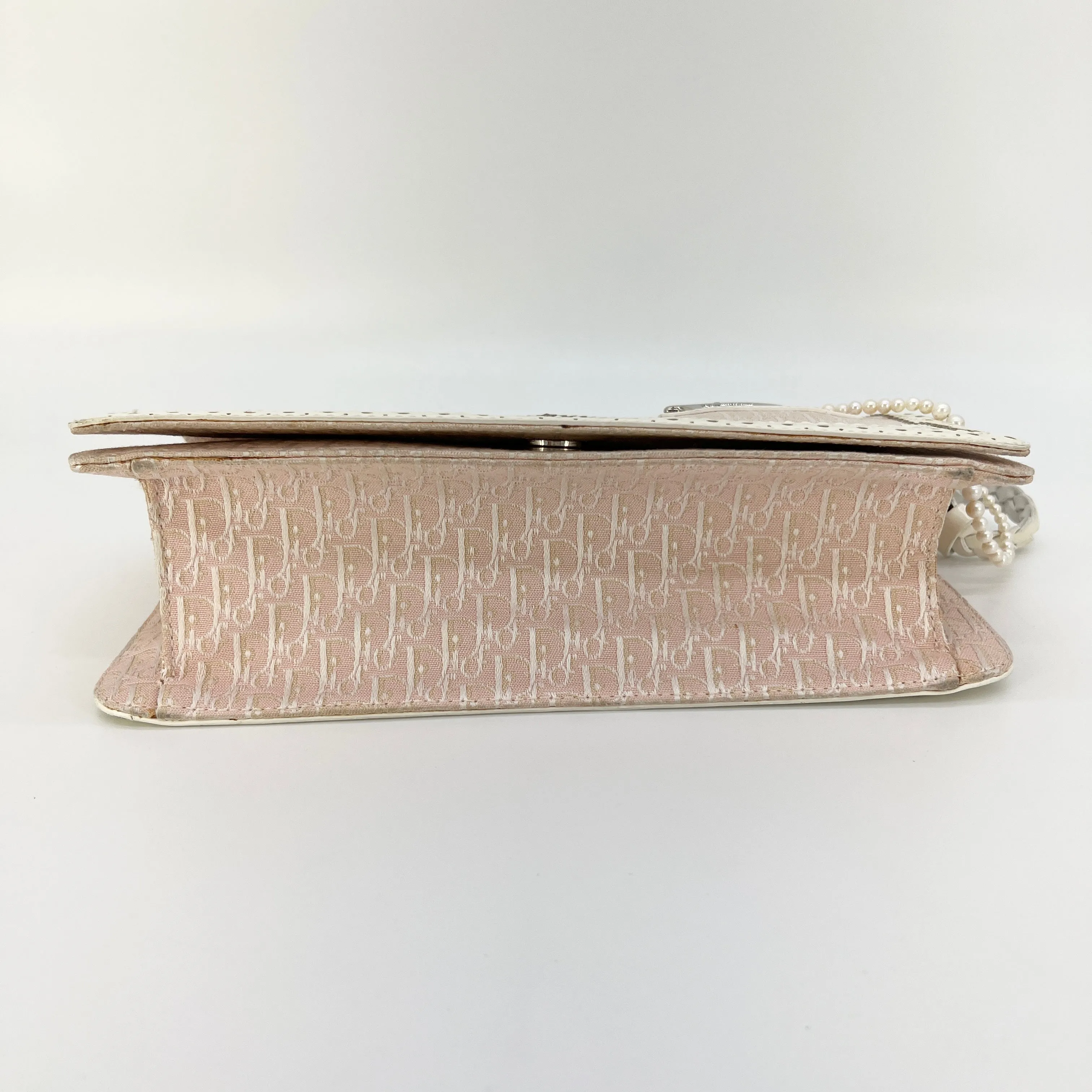 CHRISTIAN DIOR D'Trick Zip Shoulder Bag Leather with Diorissimo Canvas Rose Clair [Guaranteed Authentic]