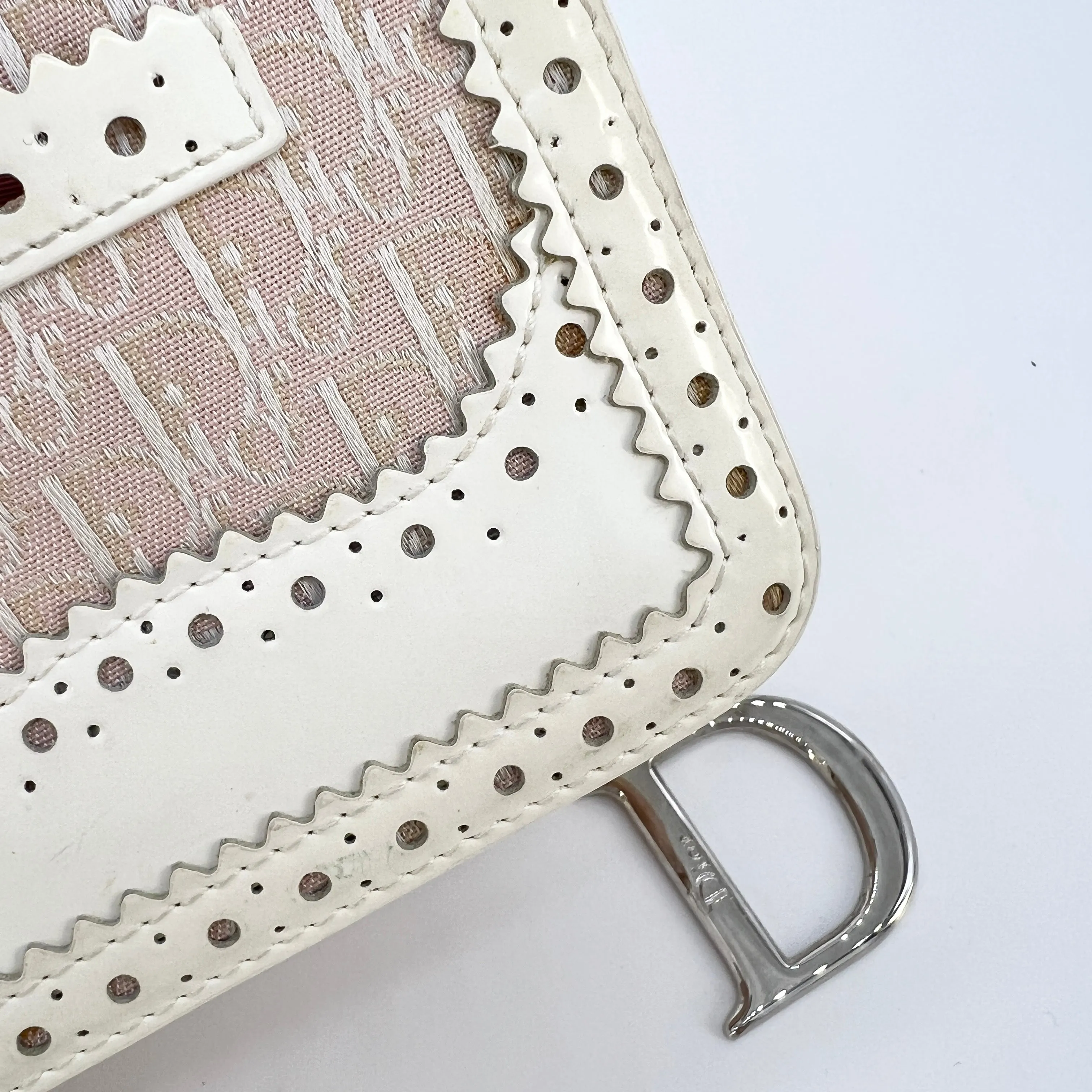 CHRISTIAN DIOR D'Trick Zip Shoulder Bag Leather with Diorissimo Canvas Rose Clair [Guaranteed Authentic]