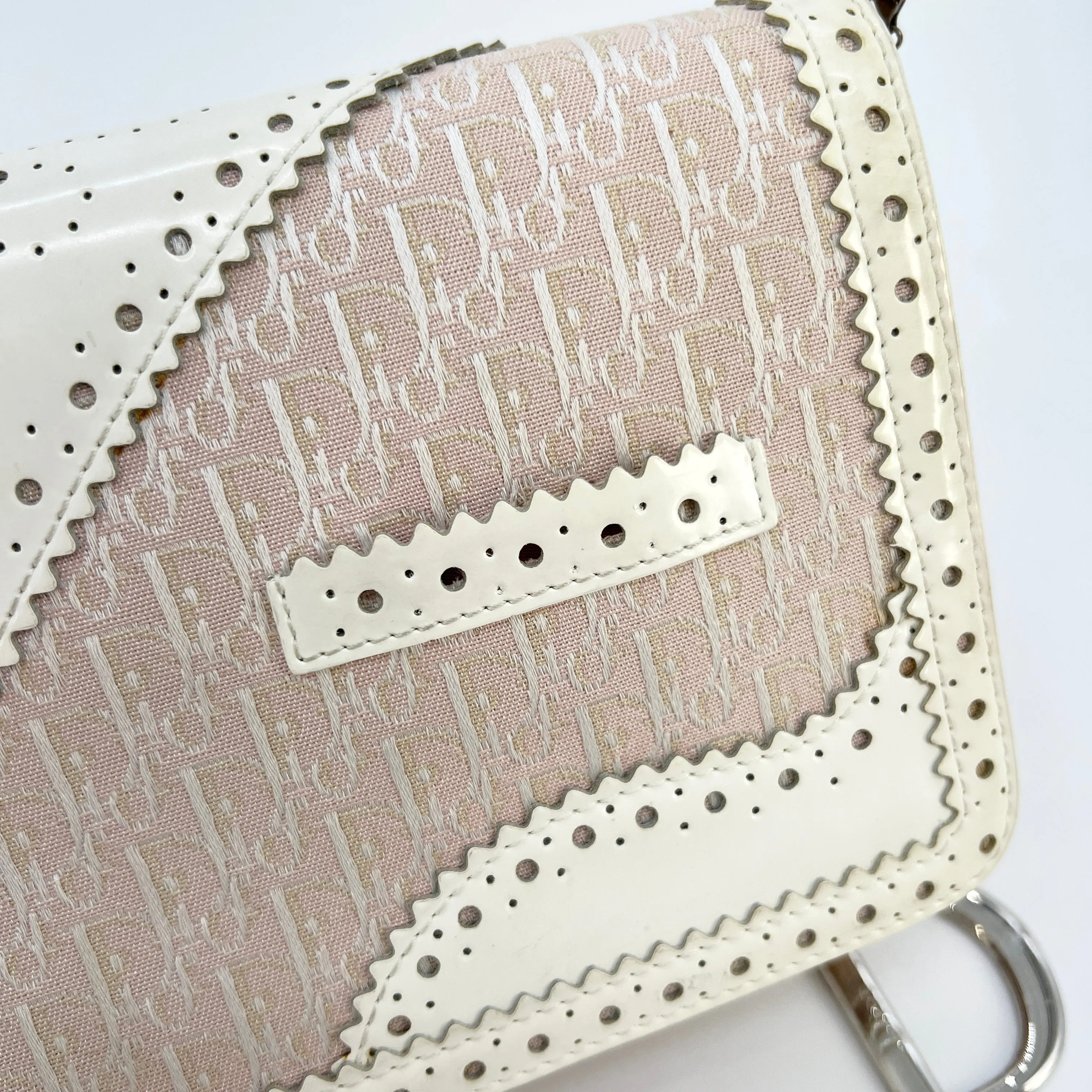 CHRISTIAN DIOR D'Trick Zip Shoulder Bag Leather with Diorissimo Canvas Rose Clair [Guaranteed Authentic]