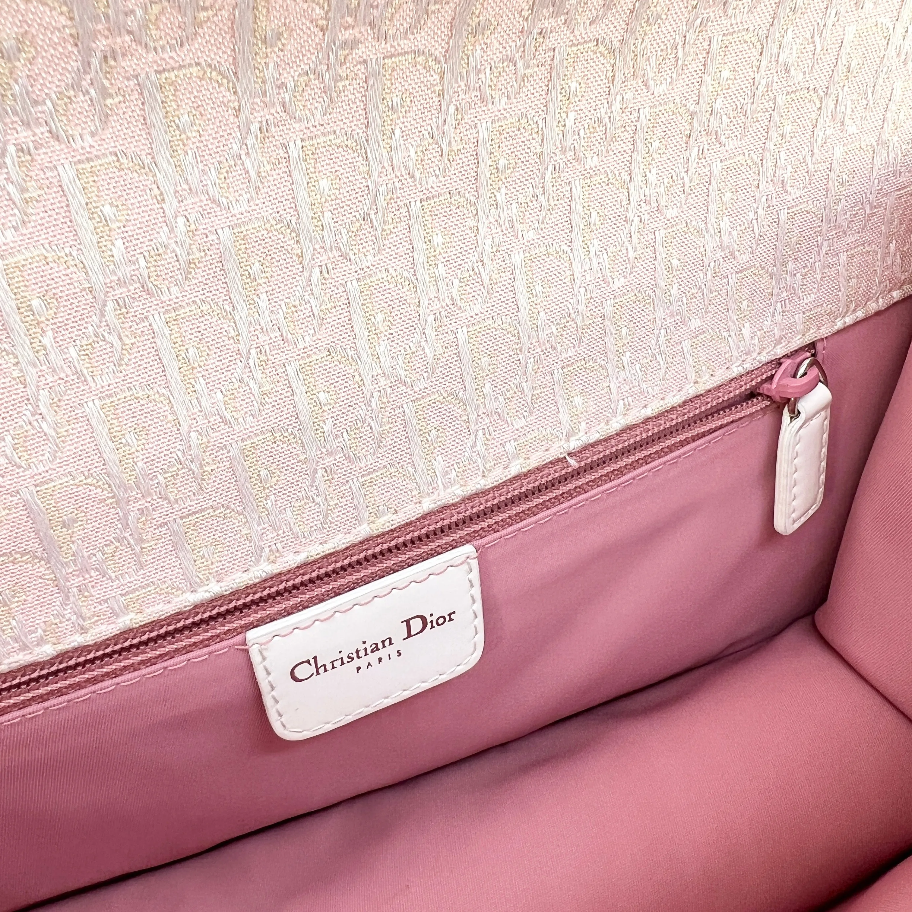 CHRISTIAN DIOR D'Trick Zip Shoulder Bag Leather with Diorissimo Canvas Rose Clair [Guaranteed Authentic]
