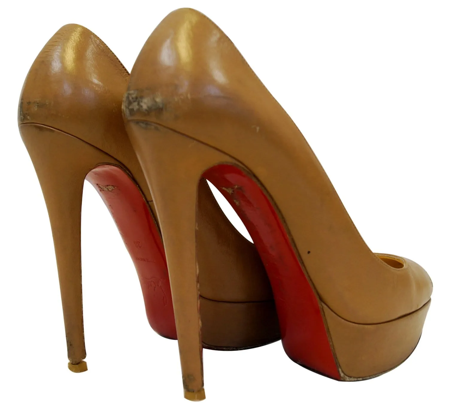 Christian Louboutin Bianca 140 Platform Leather Camel Pumps - Last Call