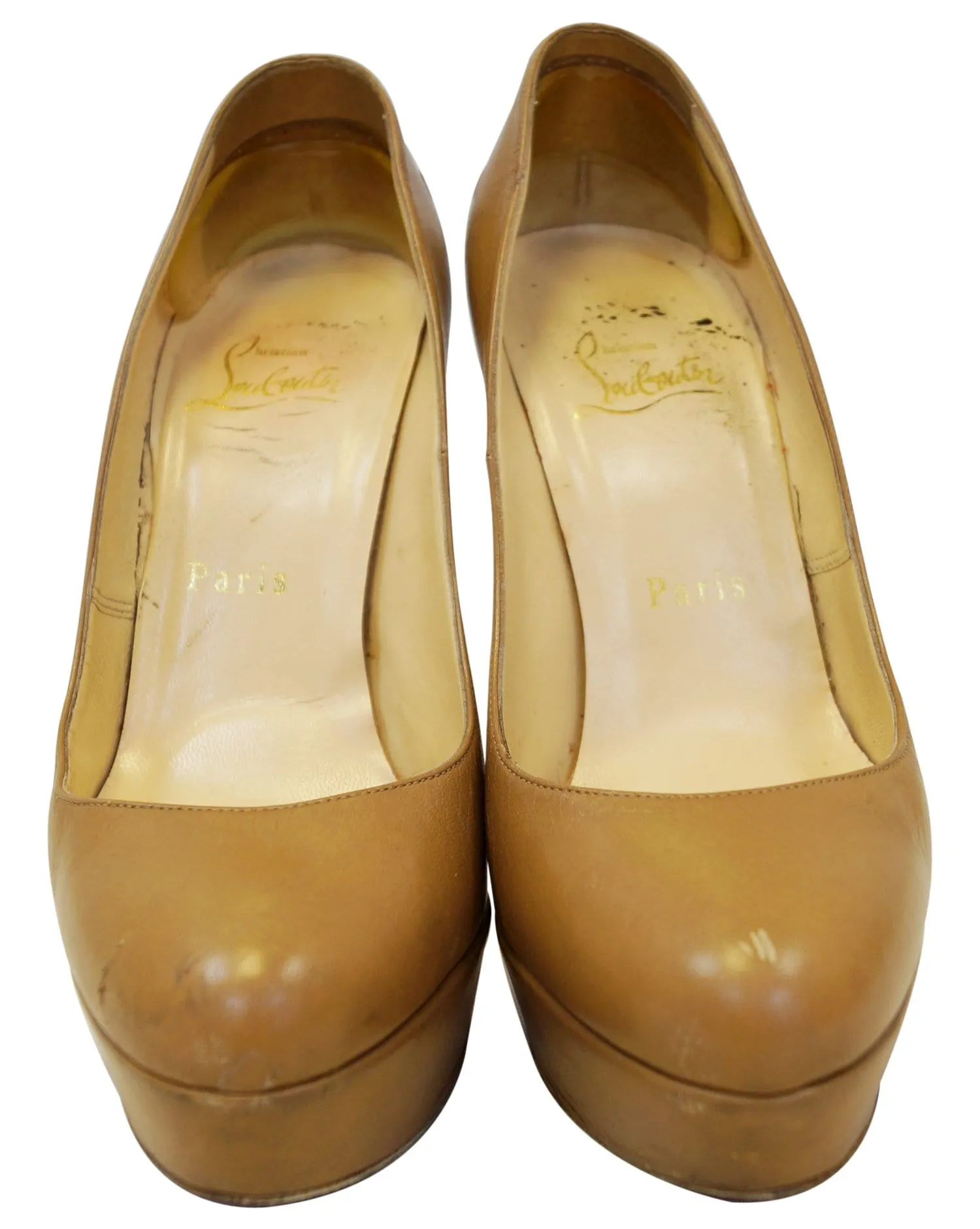 Christian Louboutin Bianca 140 Platform Leather Camel Pumps - Last Call