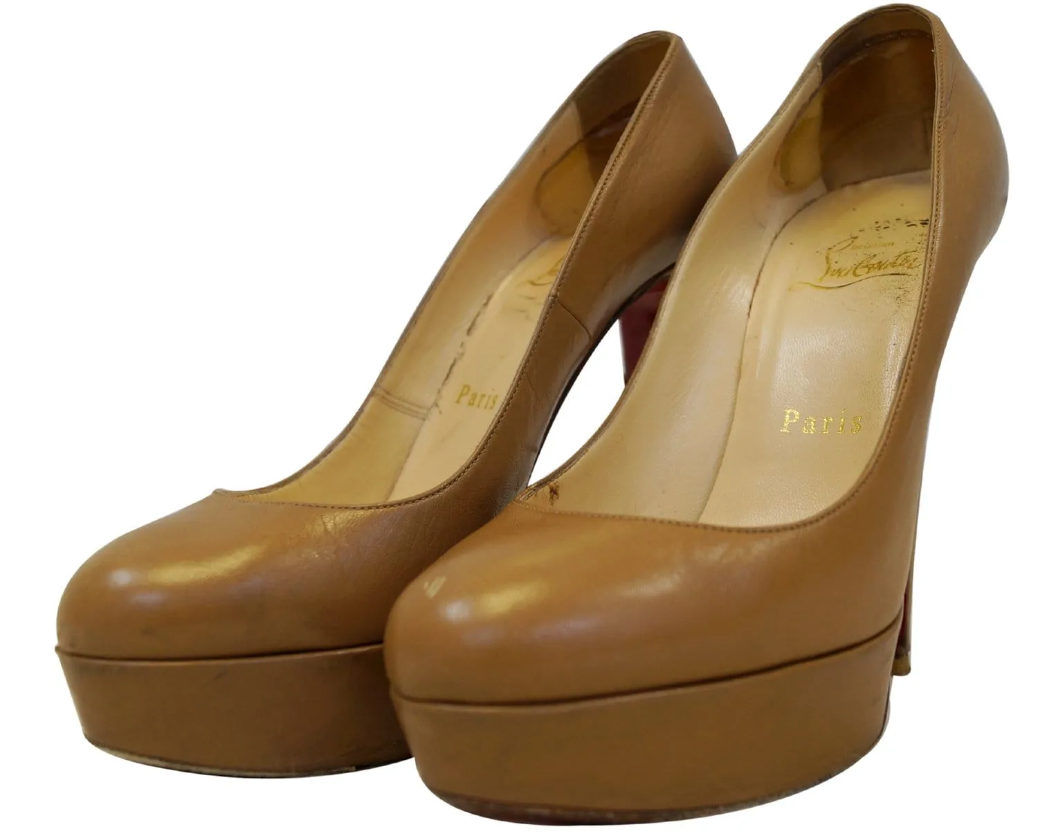 Christian Louboutin Bianca 140 Platform Leather Camel Pumps - Last Call