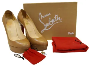 Christian Louboutin Bianca 140 Platform Leather Camel Pumps - Last Call