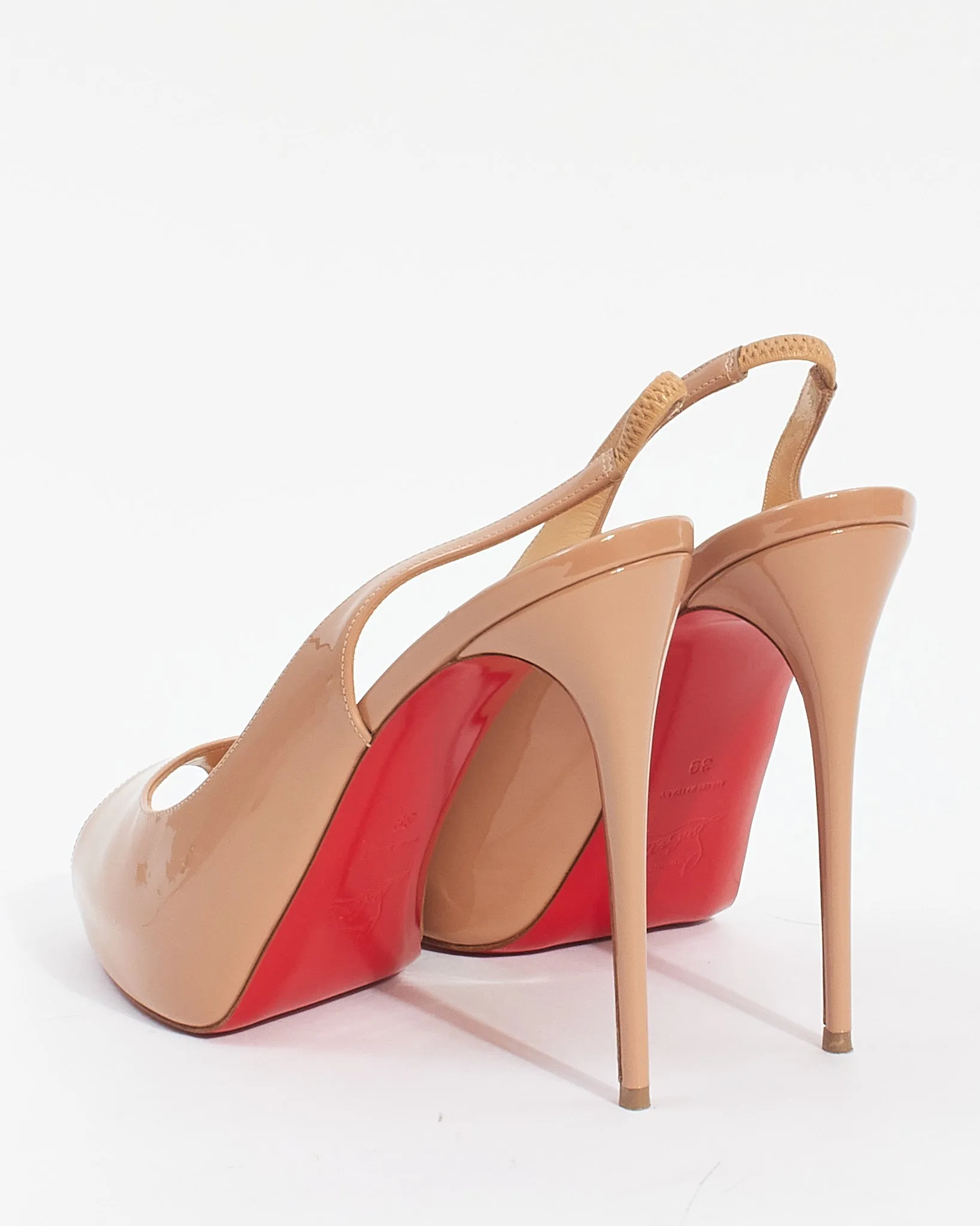 Christian Louboutin Nude Patent Leather Private Number Peep Toe Pumps - 39