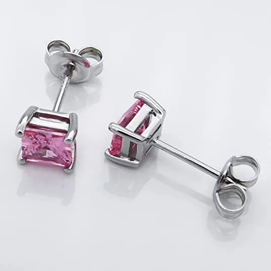 Created Pink Topaz 925 Streling SIlver Stud Earrings