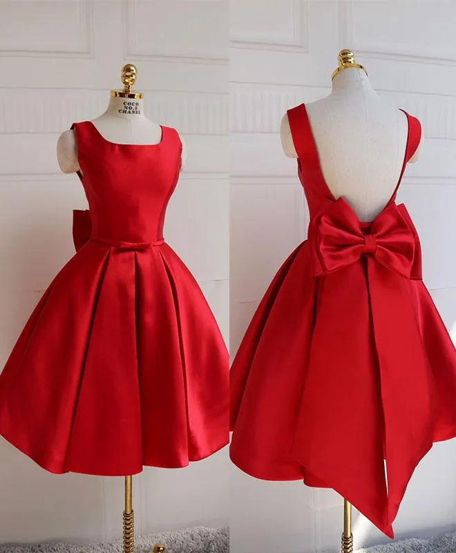Cute A Line Satin Short Prom Dress With Bow, Homecoming Dress HD0158