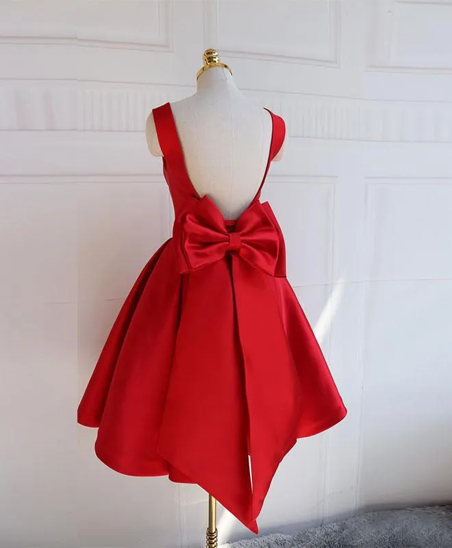 Cute A Line Satin Short Prom Dress With Bow, Homecoming Dress HD0158